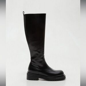 Black Leather Knee-High Boots